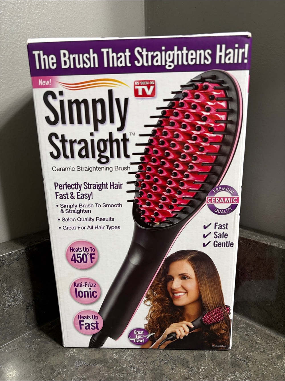 Simply Straight Ceramic Straightening Brush - Pink and Black